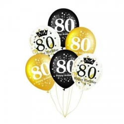 Zestaw balonów na 80 urodziny-mix-6 szt.